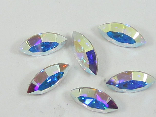 15X7mm NAVETTE 6pcs. CRYSTAL AB UNFOILED POINTED BACK European Rhinestones